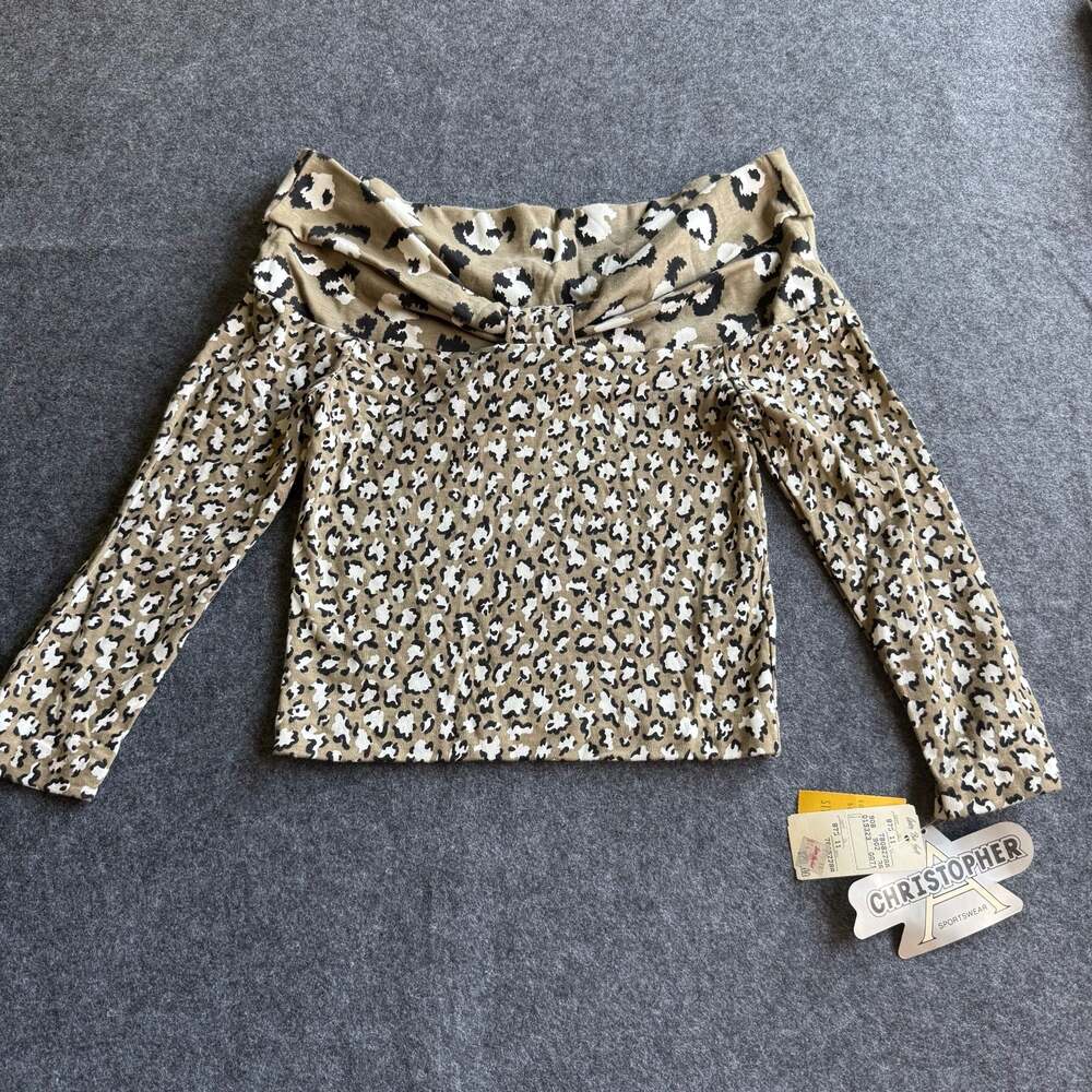 Vintage Christopher Sportswear Leopard Print Off-t  Top NWT Y2K